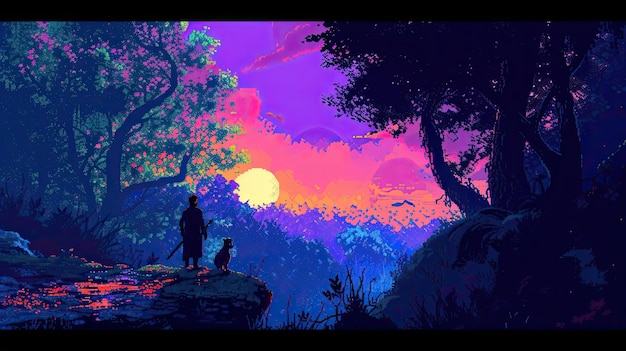 Un personnage pixel effectue une tâche Pixel art style wasteland jeu de développement de conception RPG ordinateur prince royaume héros monstre généré par AI
