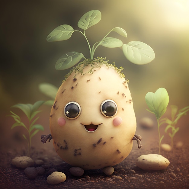 Un personnage de pomme de terre mignon Ai génératif