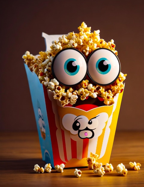 Personnage de pop-corn de dessin animé avec un visage et des yeux