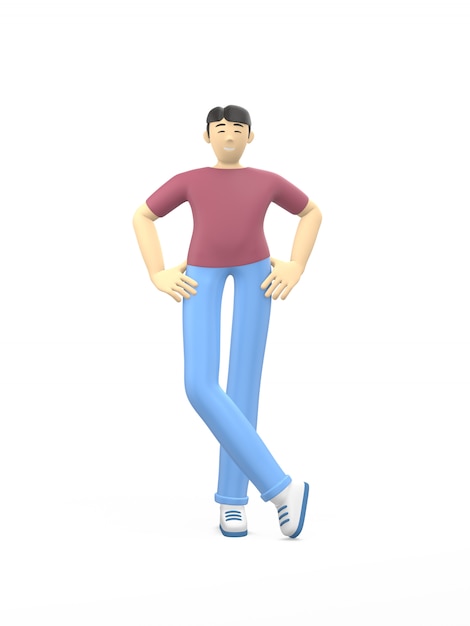 Personnage de rendu 3D d'un gars asiatique debout dans une pose libre.
