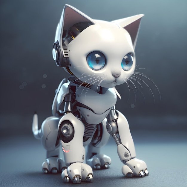 Un personnage de robot chaton robot jouet interactif électronique chat robot isolé sur fond gris concept de haute technologie animal de compagnie de la future maison électronique IA générative