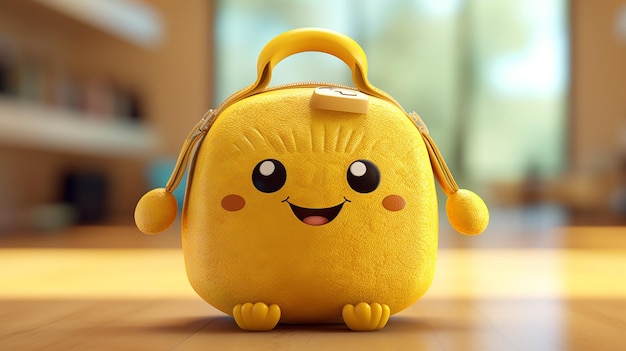 personnage de sac à main jaune de dessin animé mignon AI générative