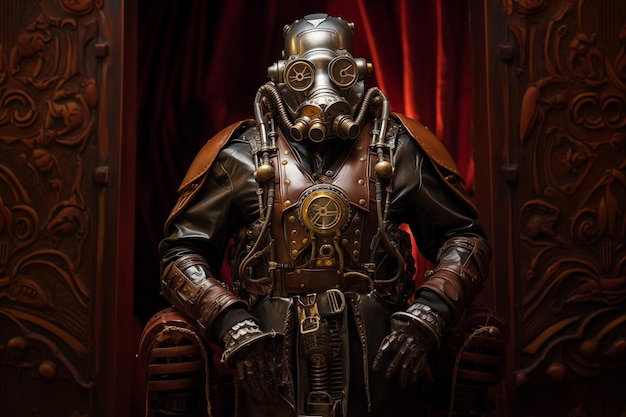 Personnage de soldat steam punk portant une tenue vintage Generative AI