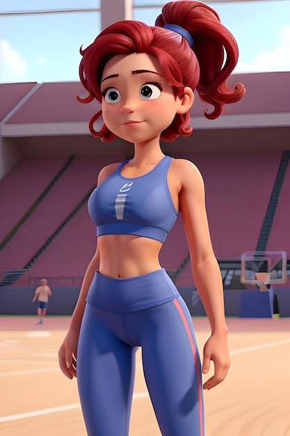 Photo personnage de style dessin animé 3d d'une fille en vêtements de sport créé avec generative ai