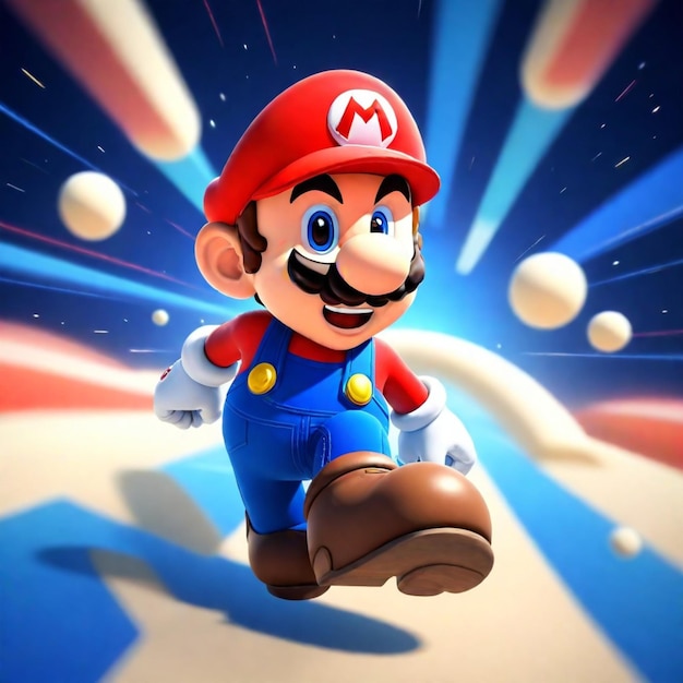 un personnage de super mario avec une boîte rouge sur le dos et un fond bleu avec les mots h dessus