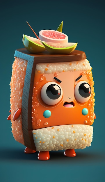 Personnage de sushi de dessin animé mignon 3D