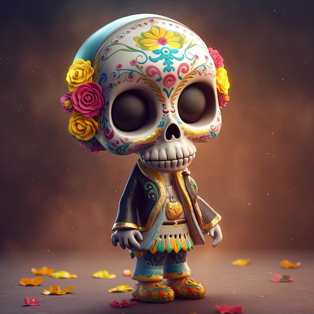 Personnages 3D mignons pour Cinco De Mayo et Da De Muertos Salutations et arrière-plan