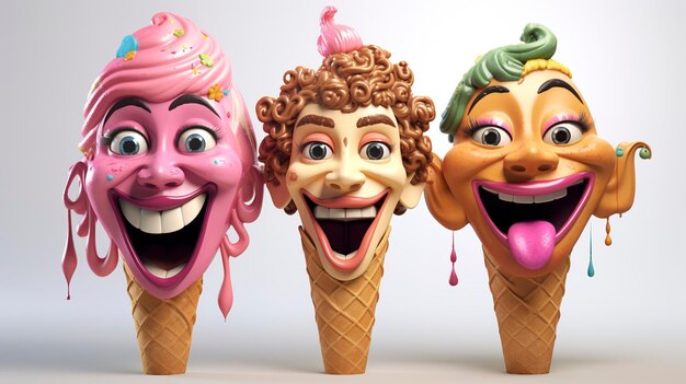 Photo des personnages 3d partageant une crème glacée avec des amis.