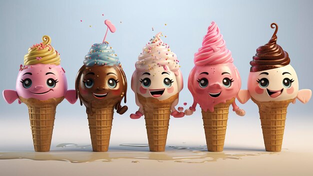 Photo les personnages affichent de nouveaux arômes de crème glacée.