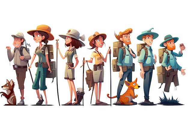 Personnages de camping voyageant illustration vectorielle