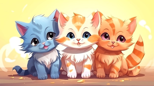 Photo personnages de chatons de dessins animés amis ensemble pour les enfants amitié et temps de jeu joie heureuse aussi large