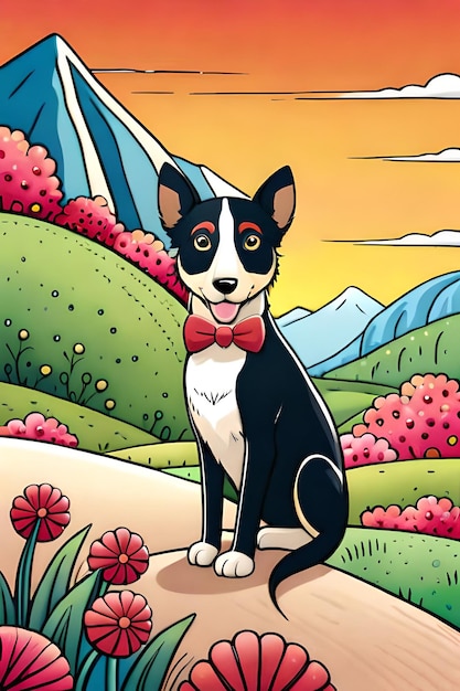 Personnages de chien de dessin animé mignon avec IA générative de fond de fleur