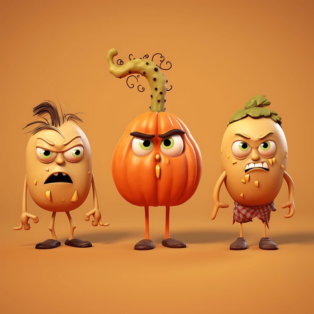 Des personnages de citrouille sur un fond orange pâle