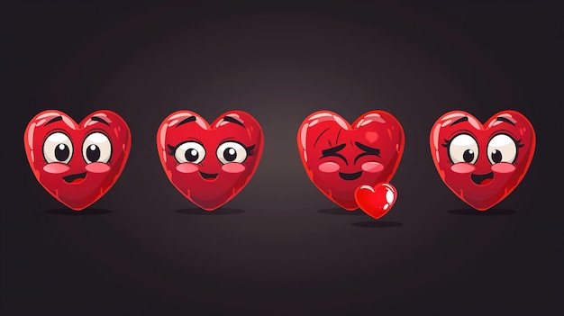 Photo des personnages de cœur expressifs affichant une gamme d'émotions parfaits pour la saint-valentin et les concepts romantiques