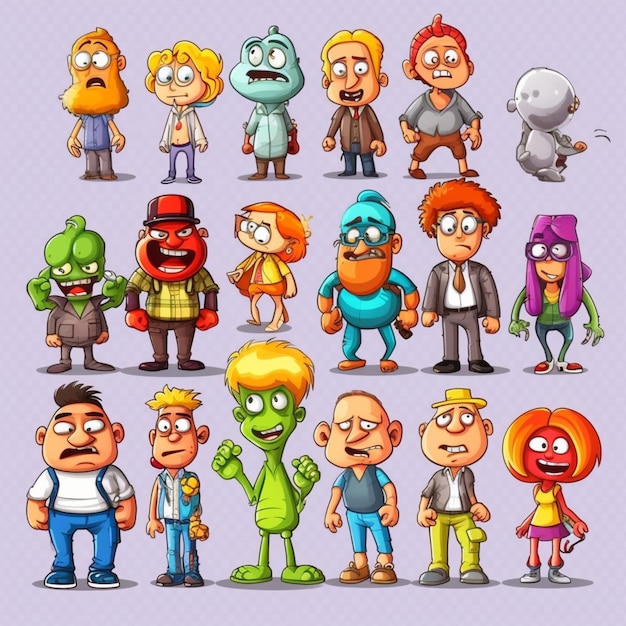 Photo des personnages de dessins animés avec des émotions et des expressions différentes.
