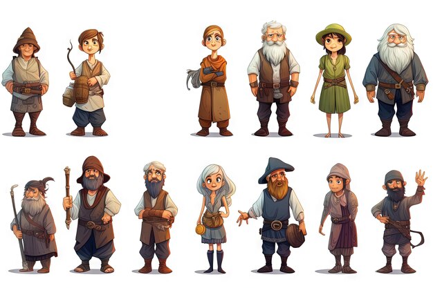 Photo personnages illustrés de dessins animés npc avatars marchands villageois vecteur sur ba blanc