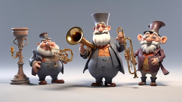 Les personnages jouent sur des trombones.