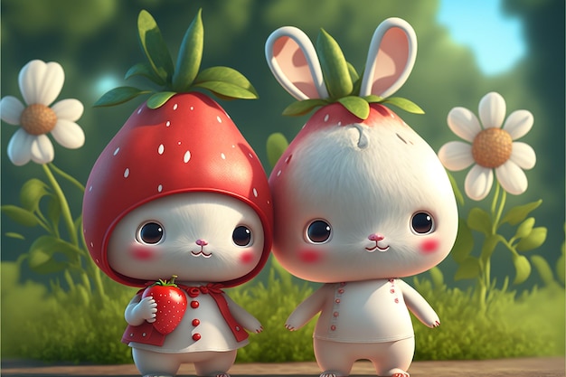 Personnages de lapins aux fraises