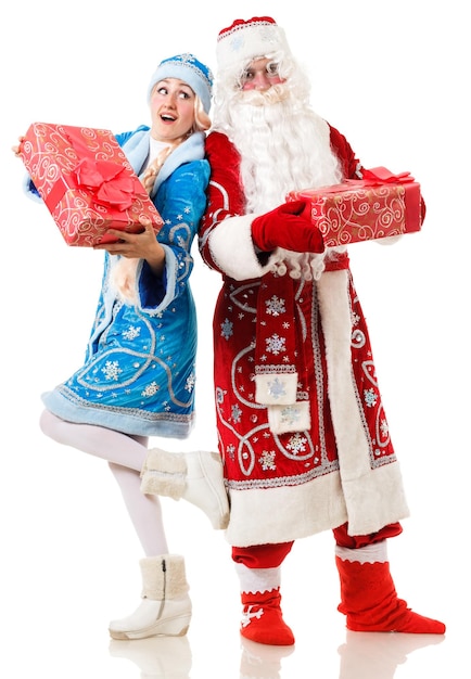 Personnages de Noël russes Ded Moroz Père Frost et Snegurochka Snow Maiden Isolé