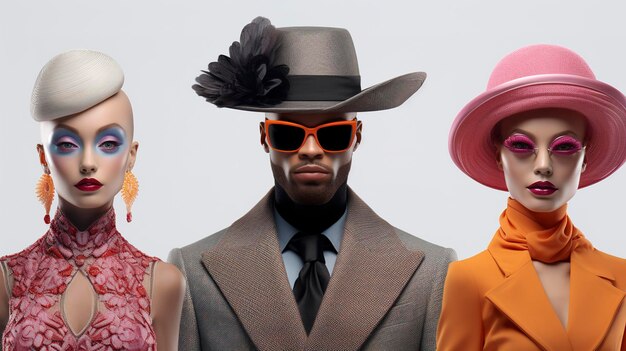 Photo personnages de la semaine de la mode avec des chapeaux