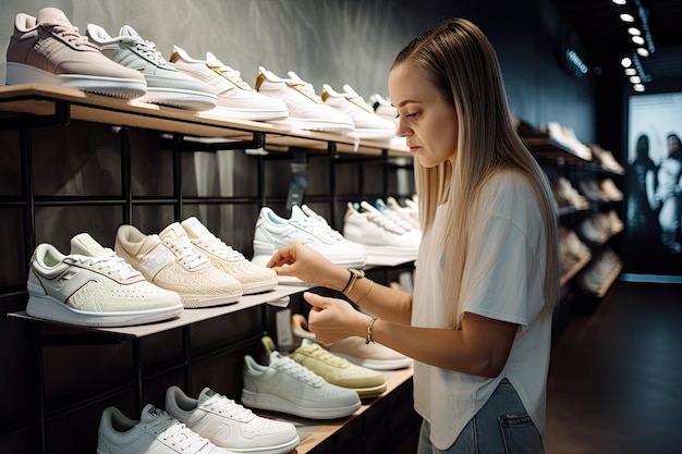 Personne achetant une nouvelle paire de baskets dans un magasin de baskets tendance créé avec une IA générative