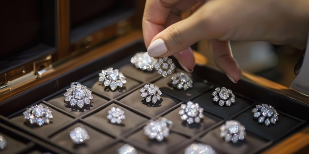 Une personne achète des boucles d'oreilles en diamants dans un magasin de bijoux de luxe