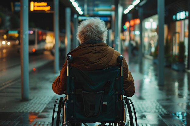 personne âgée assise dans un fauteuil roulant