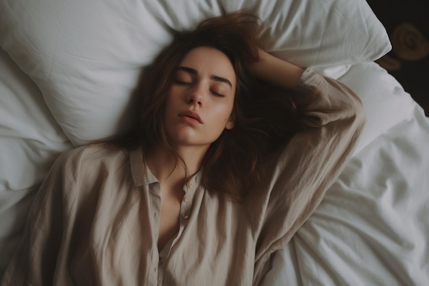 Une personne allongée dans son lit avec une maladie d'expression triste AI générative