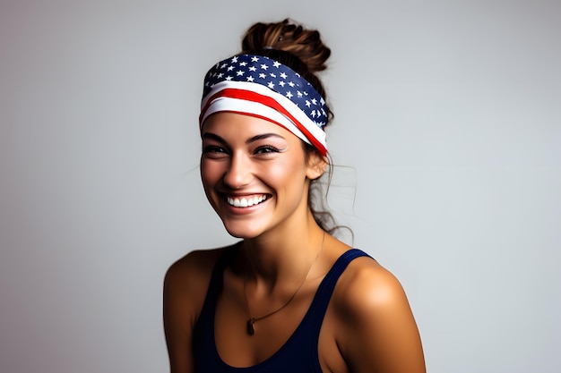 personne américaine portant un bandeau patriotique avec des drapeaux