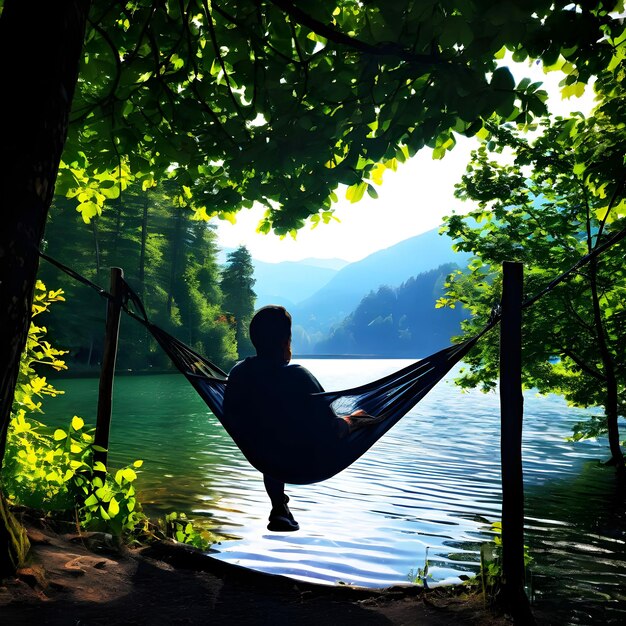 Photo une personne assise dans un hameau avec une canne de pêche