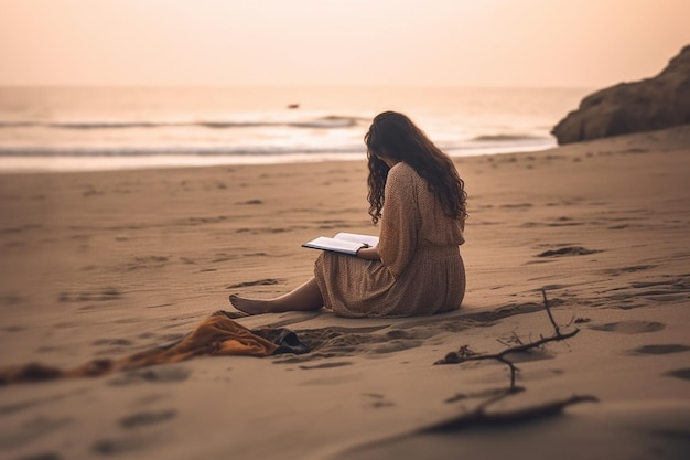 Une personne assise sur une plage écrivant ses pensées dans le sable santé mentale