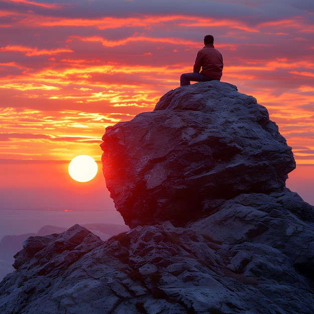 Une personne assise sur un rocher