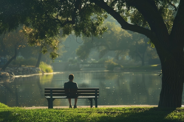 Photo une personne assise seule sur un banc dans un parc paisible