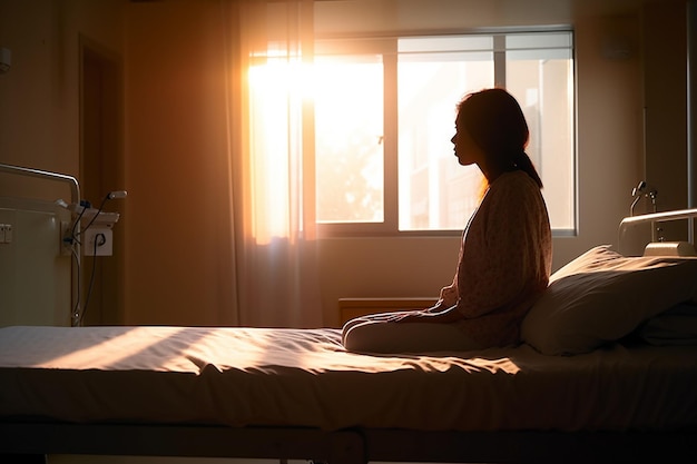 Une personne assise seule dans un lit d'hôpital malade AI générative