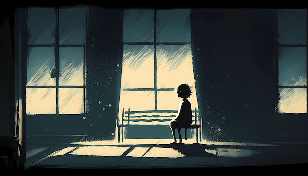 Une personne assise seule dans une pièce sombre illustration d'art numérique