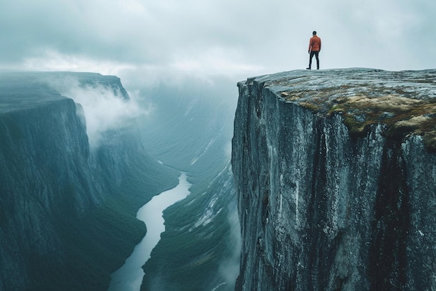 Une personne au bord de la montagne