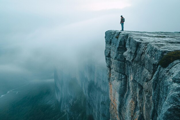 Une personne au bord de la montagne