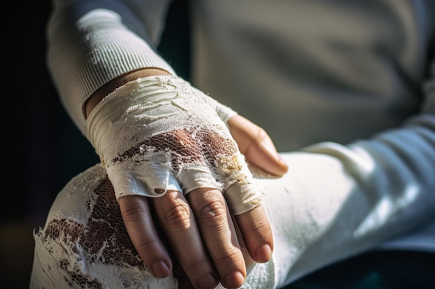Une personne avec un bras cassé dans un plâtre IA générative