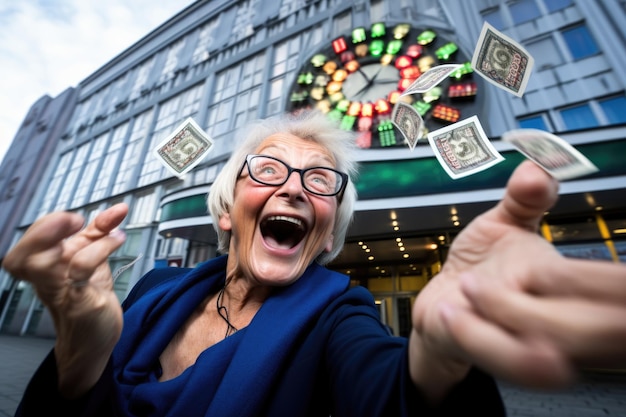 Photo une personne chanceuse gagne un gros jackpot en jouant au casino dans le concept de pari de chance et de divertissement de casino.