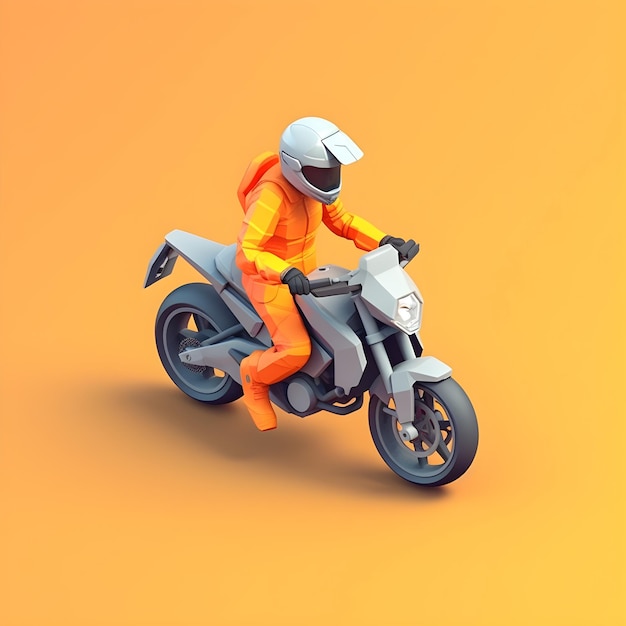 Une personne conduisant une moto avec un costume orange.