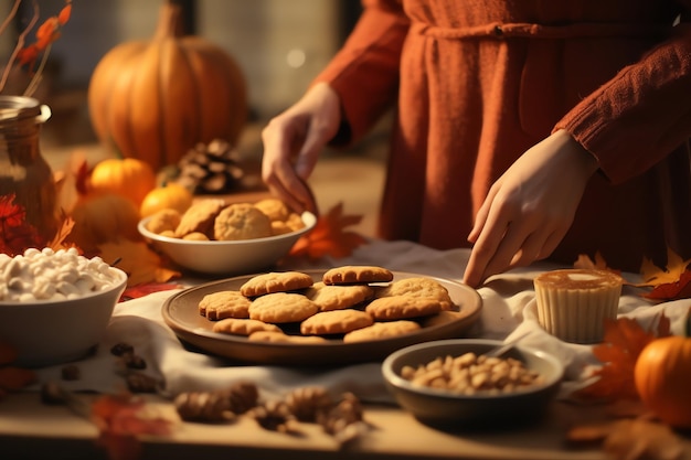 personne cuisinant des friandises sur le thème de l'automne fond aquarelle