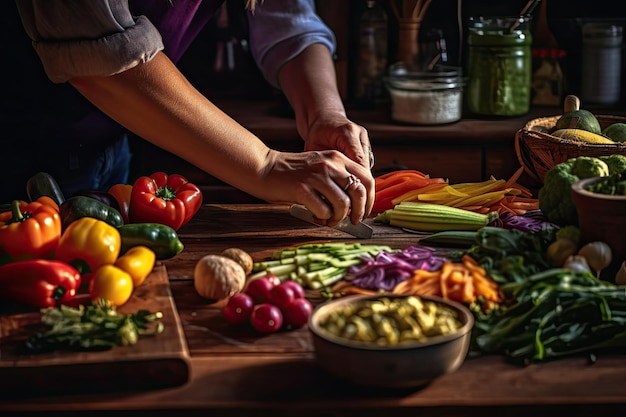 Personne cuisinant des légumes dans une casserole Ai générative