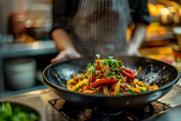 une personne cuit de la nourriture dans une casserole avec des légumes