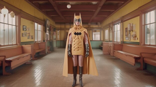 une personne dans un costume qui dit batman sur lui