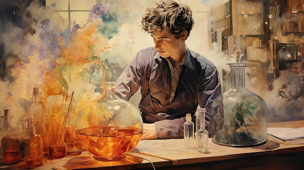 la personne dans le laboratoire d'art dans le style de l'illustration fantastique