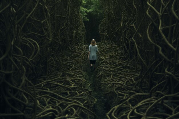 Photo une personne dans un labyrinthe de vignes enchevêtrées