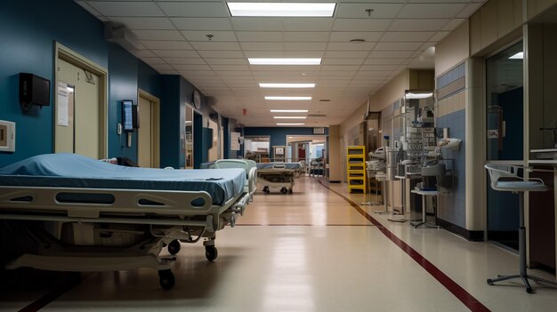 Photo personne dans un lit d'hôpital dans une salle clinique sur un plancher moderne avec un lit confortable, un moniteur, un équipement médical, une technologie utilisée pour le traitement des maladies, des maladies, de la chirurgie, de la récupération des blessures.