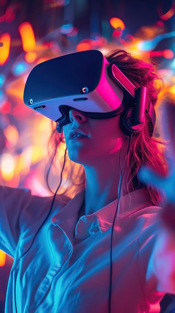 Une personne dans des lunettes VR jouant à Mr. jeu de réalité mixte et de divertissement