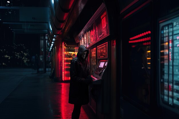 Photo une personne dans une pièce sombre avec une lumière rouge à gauche