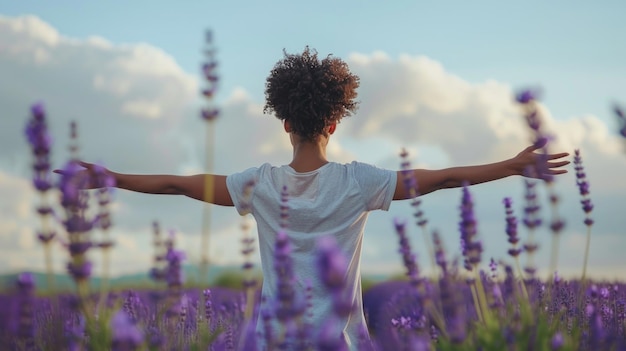 Une personne debout avec les bras tendus pratiquant le yoga